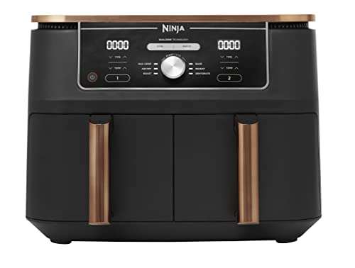 NINJA Foodi MAX Dual Zone AF400UKCP 9.5L Air Fryer - 2470W, 2 Drawers, 6-in-1, Tongs, Copper|Black - Prime Exclusive