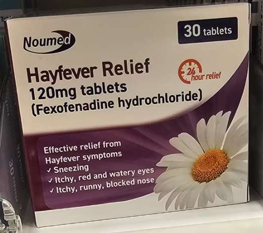 Noumed Fexofenadine Hydrochloride - 30 x 120mg Hayfever Tablets - Instore Kirkstall