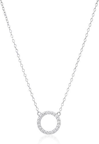  Essentials Women's Open Circle Cubic Zirconia 16" Chain with 2" Extender Pendant Necklace